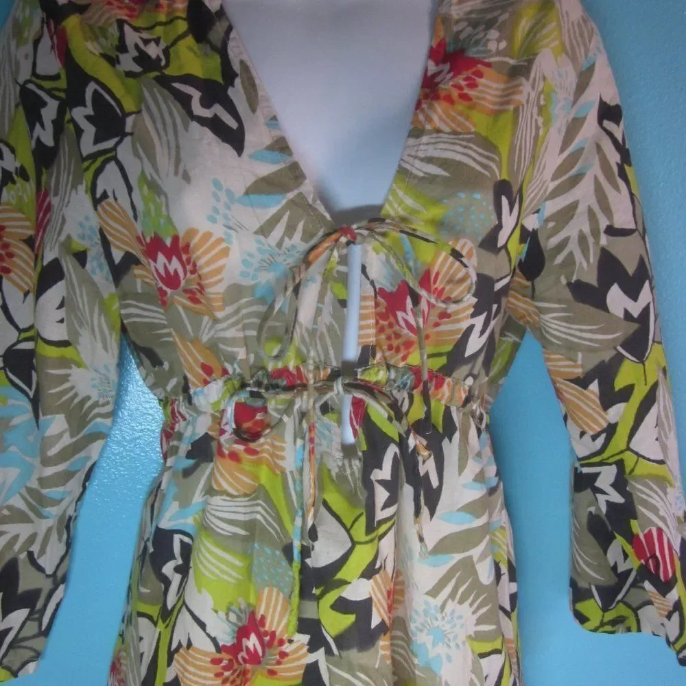 CZ Cotton Cover Up Dress Women Size M Floral Lightweight Summer Beach Pool Dress - Picture 8 of 11